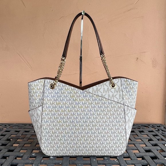 Michael Kors Jet Set Travel Large X Chained Tote Shoulder Bag MK Vanilla - Picture 2 of 9